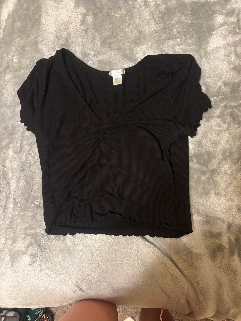 Bozzolo Black Ribbed Twist-Front Crop Top